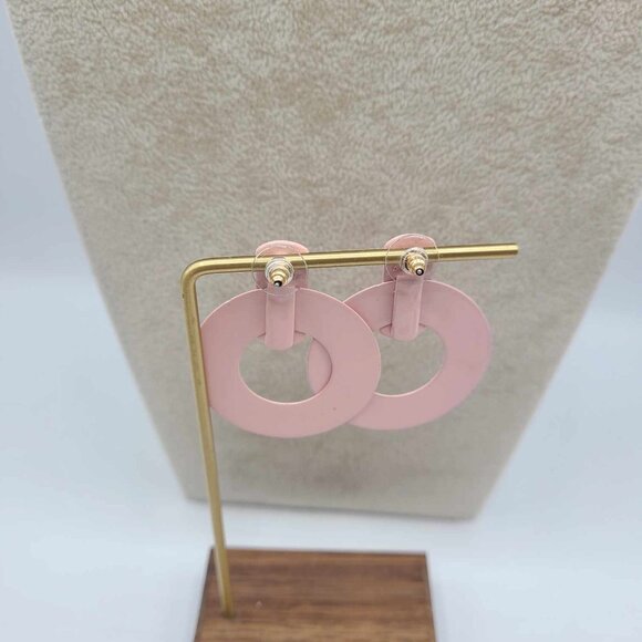 J Crew Pink Enamel Circle Earrings - Picture 7 of 12